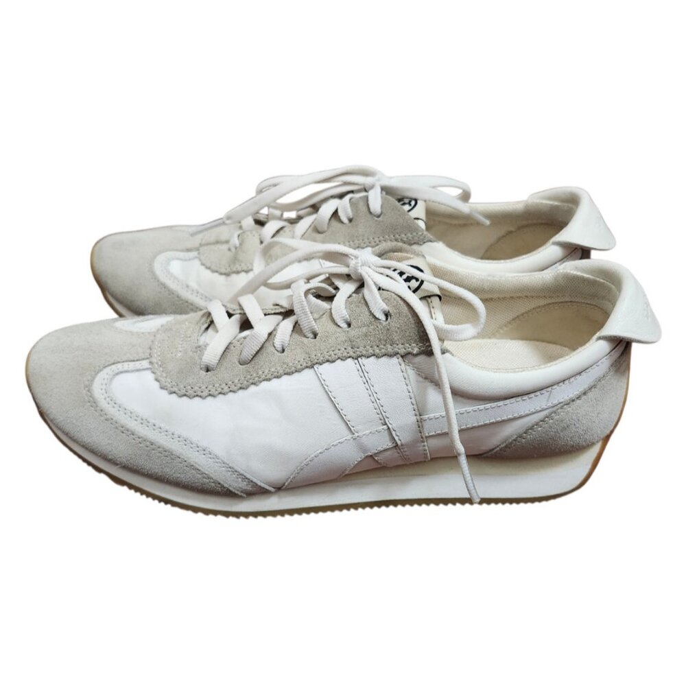 Tory Burch White Leather Suede Sneakers Size 8.5M Retro Runner Lace Up Casual - Picture 6 of 13